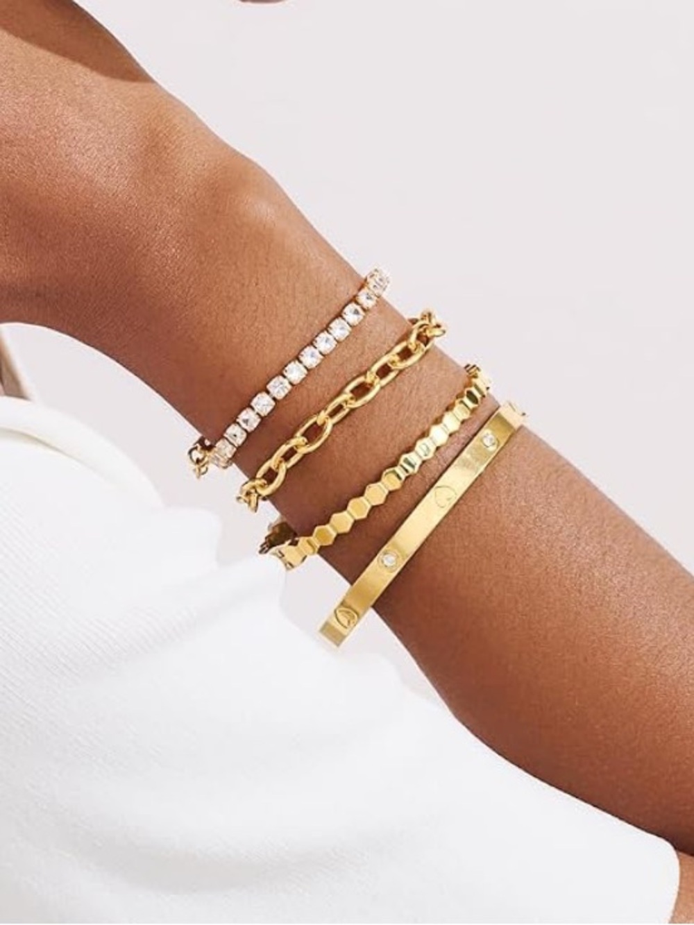 Gold 4-Piece Women's Bracelet Set with Crystal Accents
